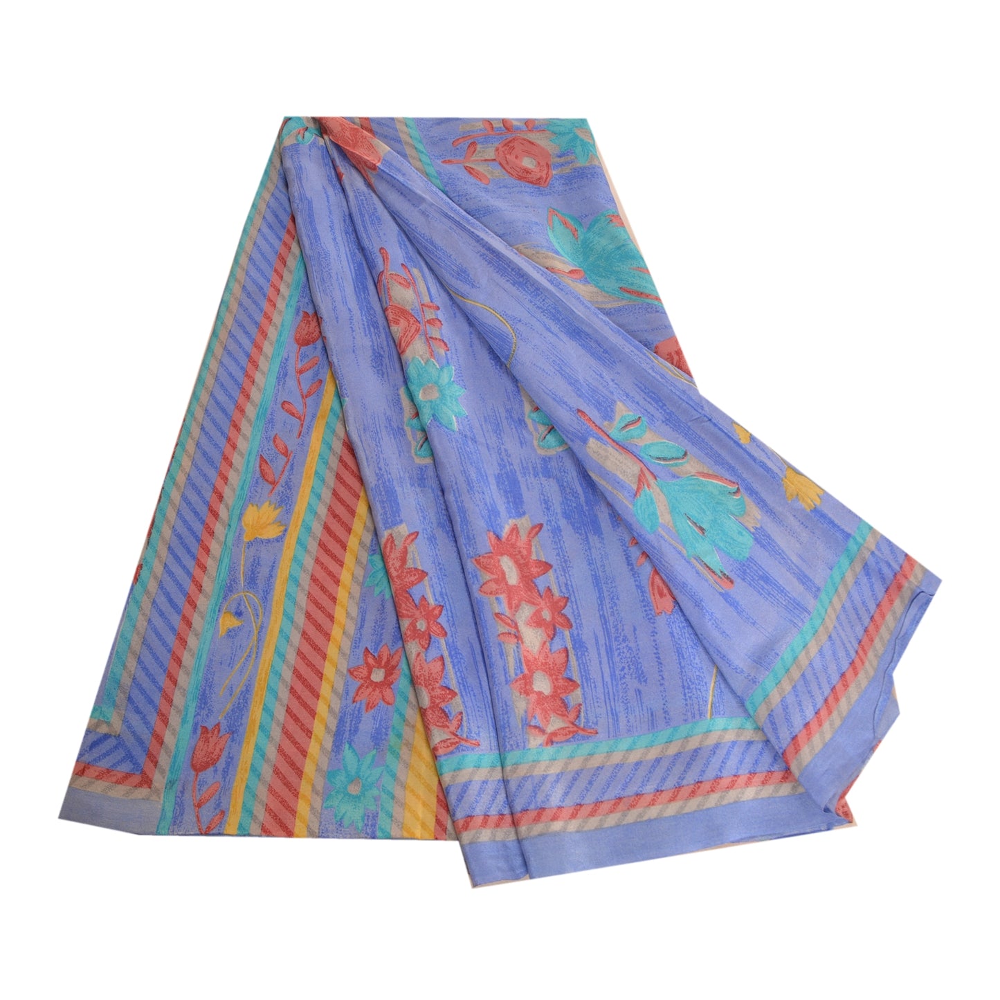 Санскритские винтажные сари индийский синий чистый креп шелк напечатанный сари ремесло устойчивая ткань