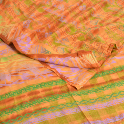 Sanskriti Vintage Sarees Orange Tie-Dye Pure Crepe Silk Print Sari Craft Sustainable Fabric