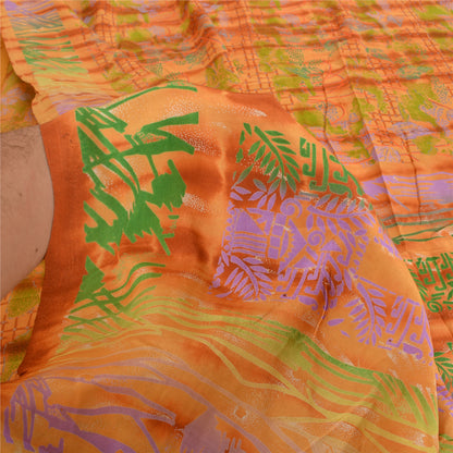 Sanskriti Vintage Sarees Orange Tie-Dye Pure Crepe Silk Print Sari Craft Sustainable Fabric