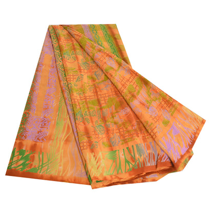 Sanskriti Vintage Sarees Orange Tie-Dye Pure Crepe Silk Print Sari Craft Sustainable Fabric