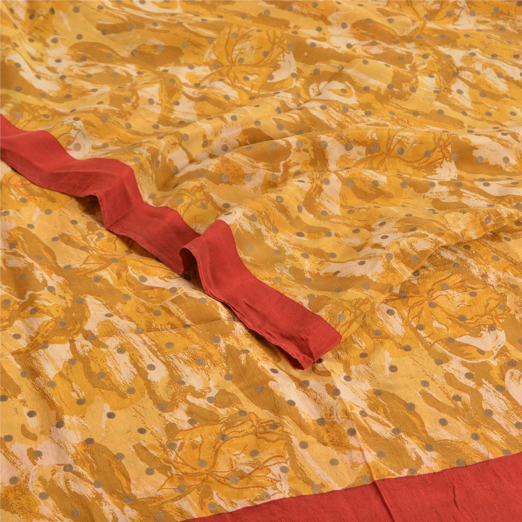 Sanskriti Vintage Sarees Shades of Green Pure Crepe Silk Printed Sari 5yd Sustainable Fabric