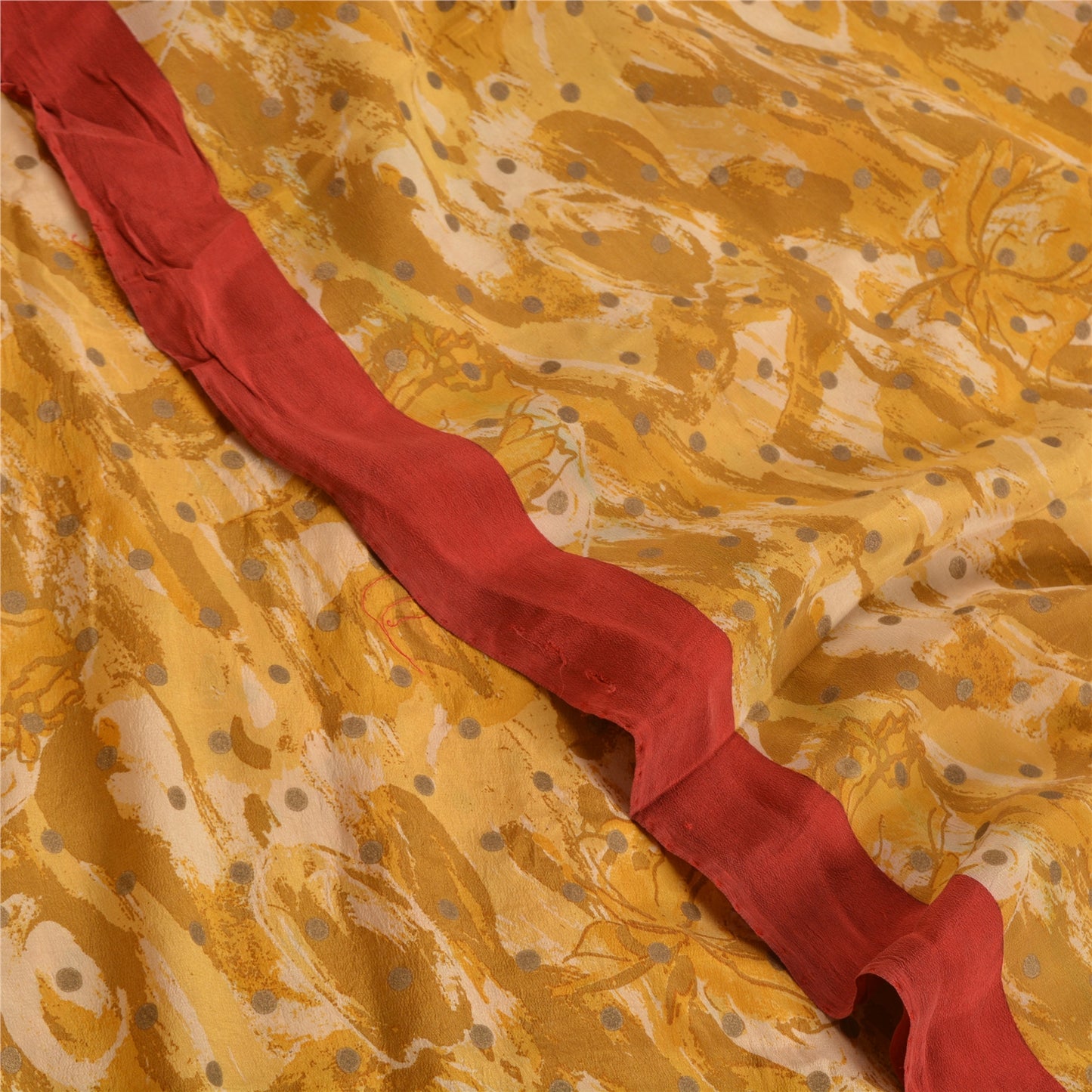 Sanskriti Vintage Sarees Shades of Green Pure Crepe Silk Printed Sari 5yd Sustainable Fabric