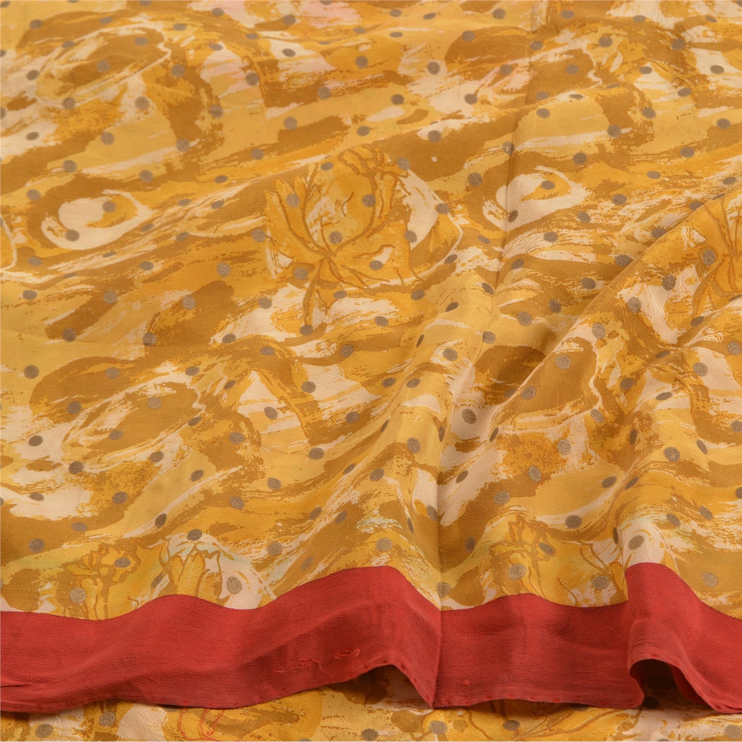 Sanskriti Vintage Sarees Shades of Green Pure Crepe Silk Printed Sari 5yd Sustainable Fabric