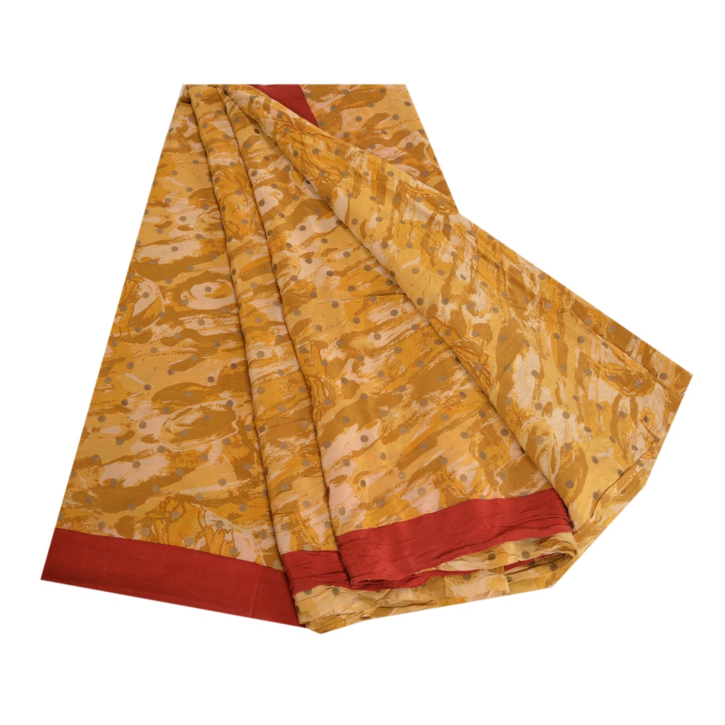 Sanskriti Vintage Sarees Shades of Green Pure Crepe Silk Printed Sari 5yd Sustainable Fabric