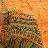 Sanskriti Vintage Sarees Orange Indian Pure Crepe Silk Printed Sari Craft Sustainable Fabric
