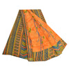 Sanskriti Vintage Sarees Orange Indian Pure Crepe Silk Printed Sari Craft Sustainable Fabric