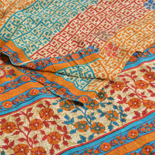 Санскритские винтажные сари из чистого шелка с принтом, блестящее сари из экологически чистой ткани