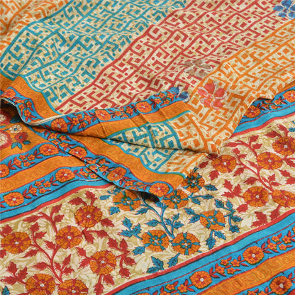 Sanskriti Vintage Sarees Multi Pure Crepe Silk Printed Sparkle Sari Craft Sustainable Fabric