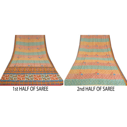 Sanskriti Vintage Sarees Multi Pure Crepe Silk Printed Sparkle Sari Craft Sustainable Fabric