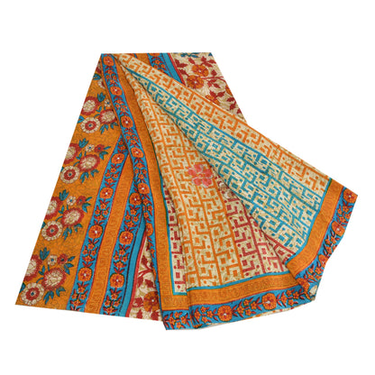 Sanskriti Vintage Sarees Multi Pure Crepe Silk Printed Sparkle Sari Craft Sustainable Fabric