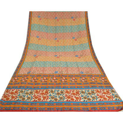 Sanskriti Vintage Sarees Multi Pure Crepe Silk Printed Sparkle Sari Craft Sustainable Fabric