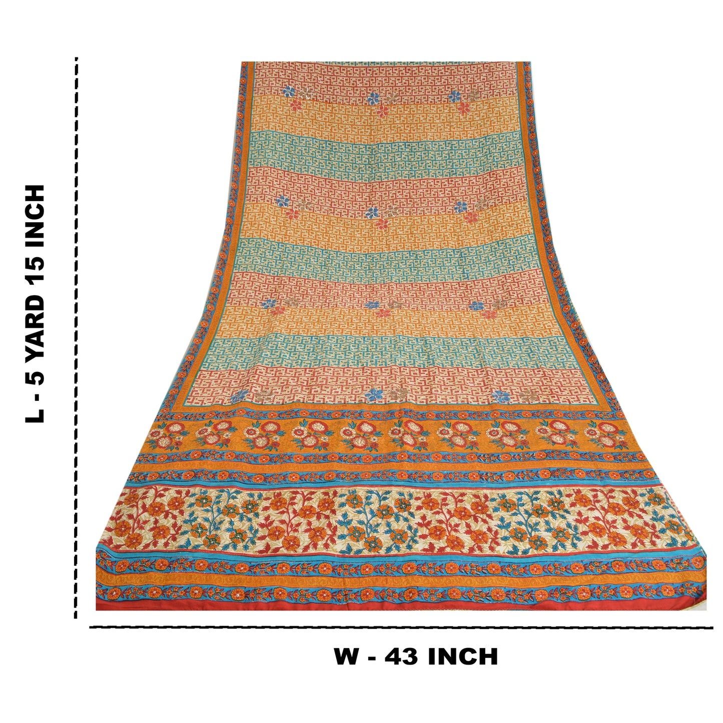 Sanskriti Vintage Sarees Multi Pure Crepe Silk Printed Sparkle Sari Craft Sustainable Fabric