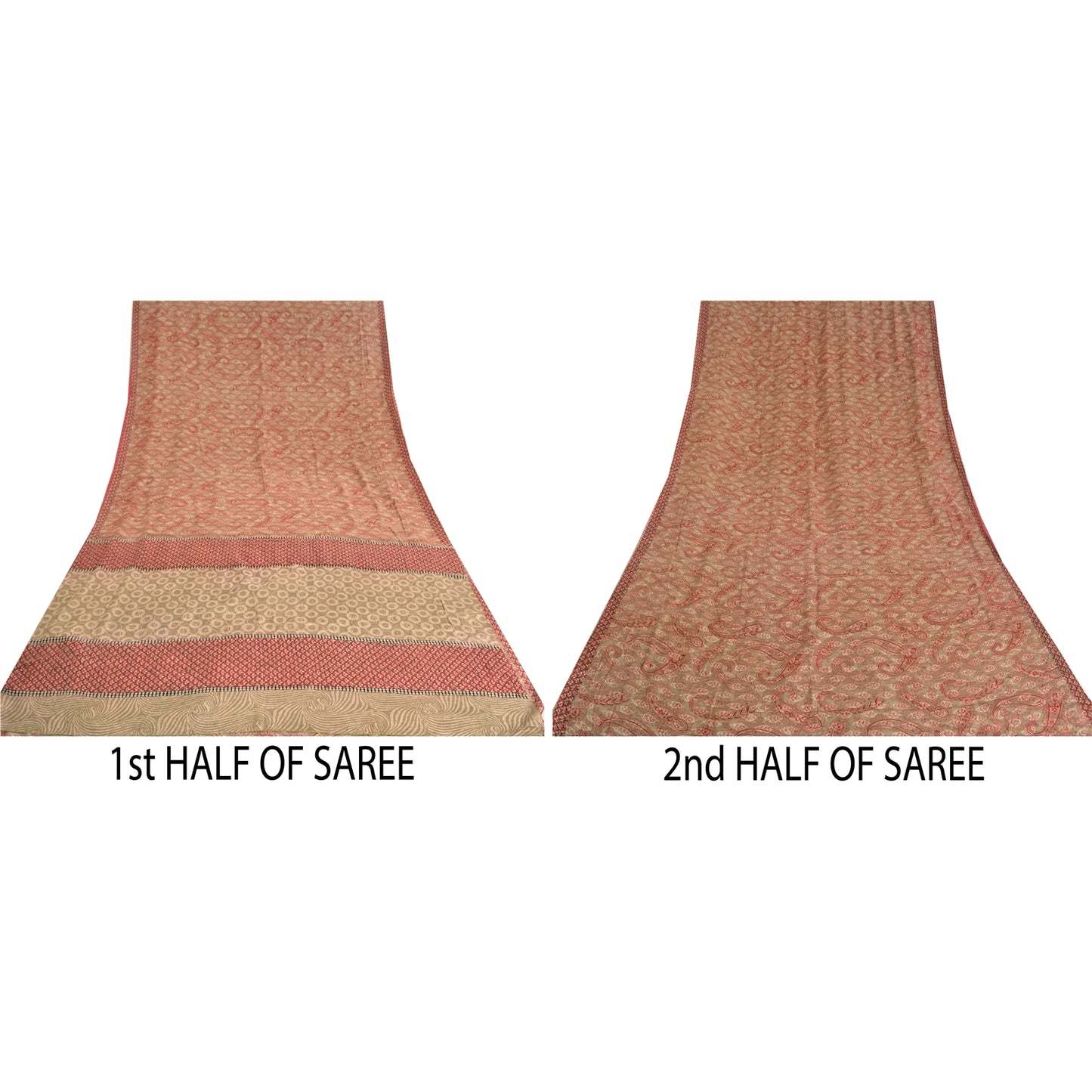 Sanskriti Vintage Sarees Red Indian Pure Crepe Silk Printed Sari Craft Sustainable Fabric