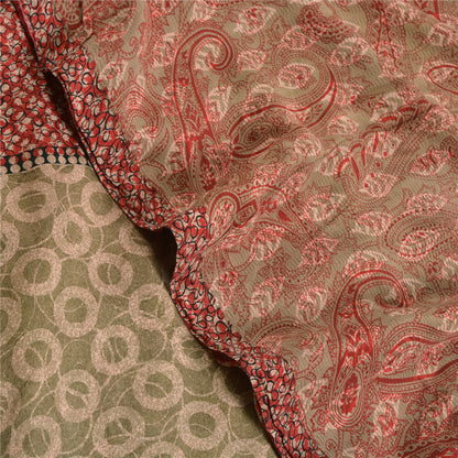 Sanskriti Vintage Sarees Red Indian Pure Crepe Silk Printed Sari Craft Sustainable Fabric