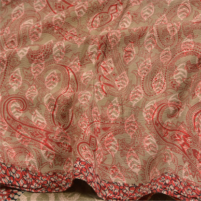 Sanskriti Vintage Sarees Red Indian Pure Crepe Silk Printed Sari Craft Sustainable Fabric