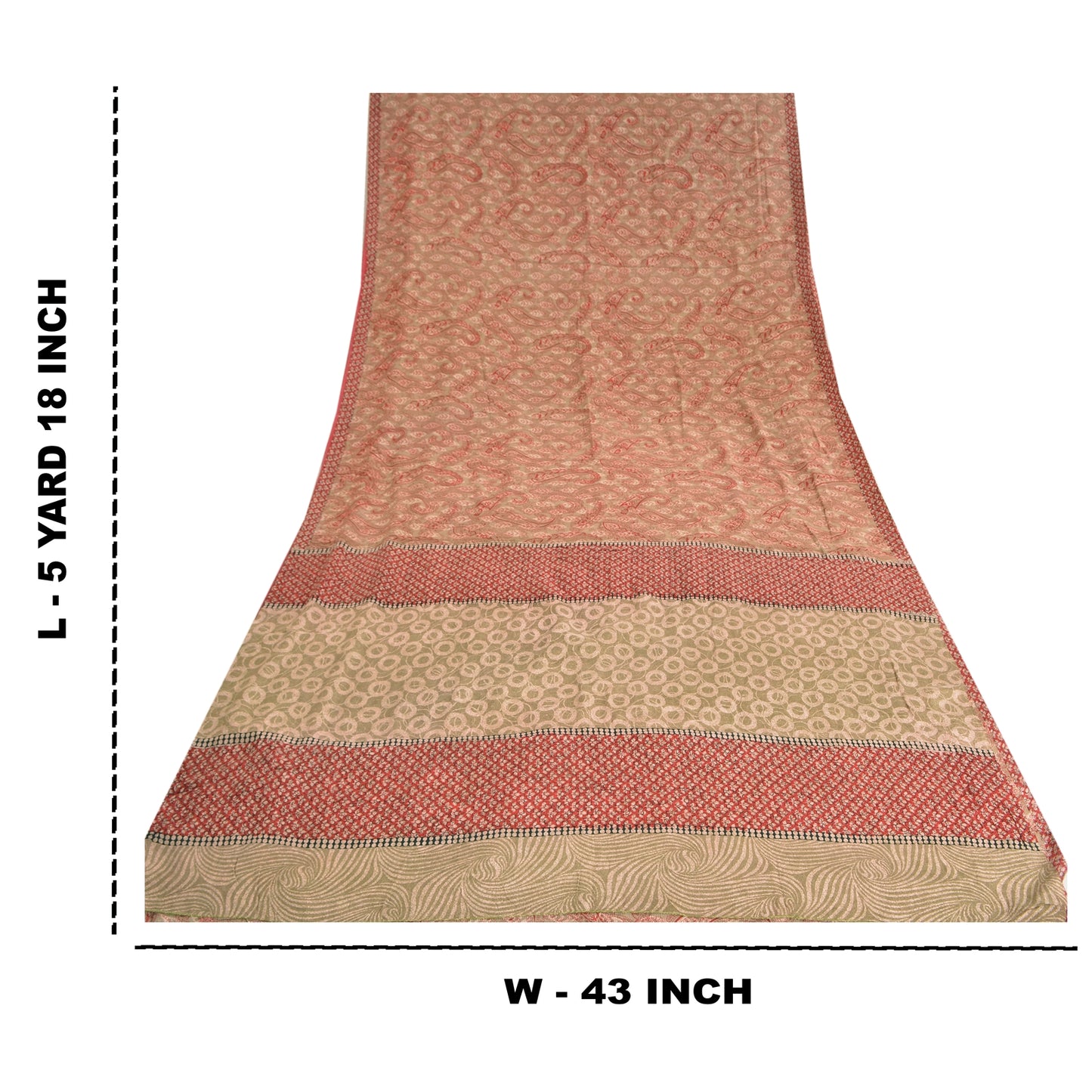 Sanskriti Vintage Sarees Red Indian Pure Crepe Silk Printed Sari Craft Sustainable Fabric