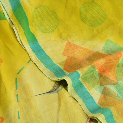 Sanskriti Vintage Sarees Green 100% Pure Crepe Silk Printed Sari Craft Sustainable Fabric