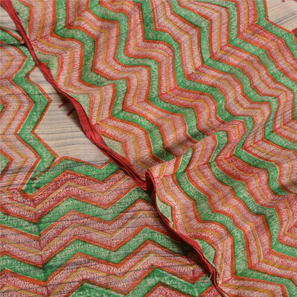 Sanskriti Vintage Sarees Ivory 100% Pure Crepe Silk Printed Sari Craft Sustainable Fabric