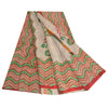 Sanskriti Vintage Sarees Ivory 100% Pure Crepe Silk Printed Sari Craft Sustainable Fabric