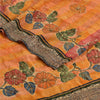 Sanskriti Vintage Sarees Orange Hand Beaded Pure Crepe Silk Print Sari Sustainable Fabric