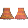 Sanskriti Vintage Sarees Orange Hand Beaded Pure Crepe Silk Print Sari Sustainable Fabric