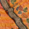 Sanskriti Vintage Sarees Orange Hand Beaded Pure Crepe Silk Print Sari Sustainable Fabric