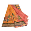 Sanskriti Vintage Sarees Orange Hand Beaded Pure Crepe Silk Print Sari Sustainable Fabric