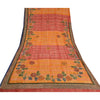 Sanskriti Vintage Sarees Orange Hand Beaded Pure Crepe Silk Print Sari Sustainable Fabric