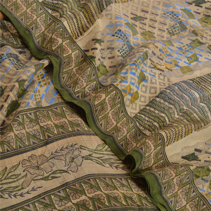 Sanskriti Vintage Sarees Green Indian Pure Crepe Silk Printed Sari Craft Sustainable Fabric
