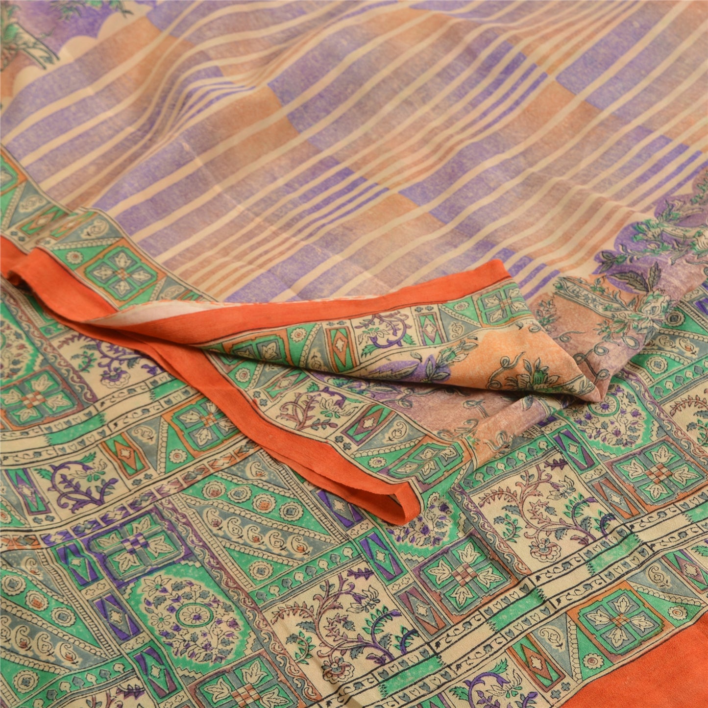 Санскритские винтажные сари из индийского чистого крепированного шелка с принтом, сари для рукоделия, устойчивая ткань