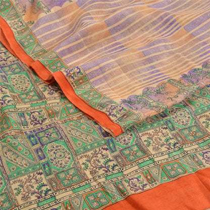 Санскритские винтажные сари из индийского чистого крепированного шелка с принтом, сари для рукоделия, устойчивая ткань