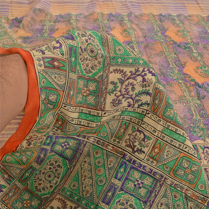 Санскритские винтажные сари из индийского чистого крепированного шелка с принтом, сари для рукоделия, устойчивая ткань