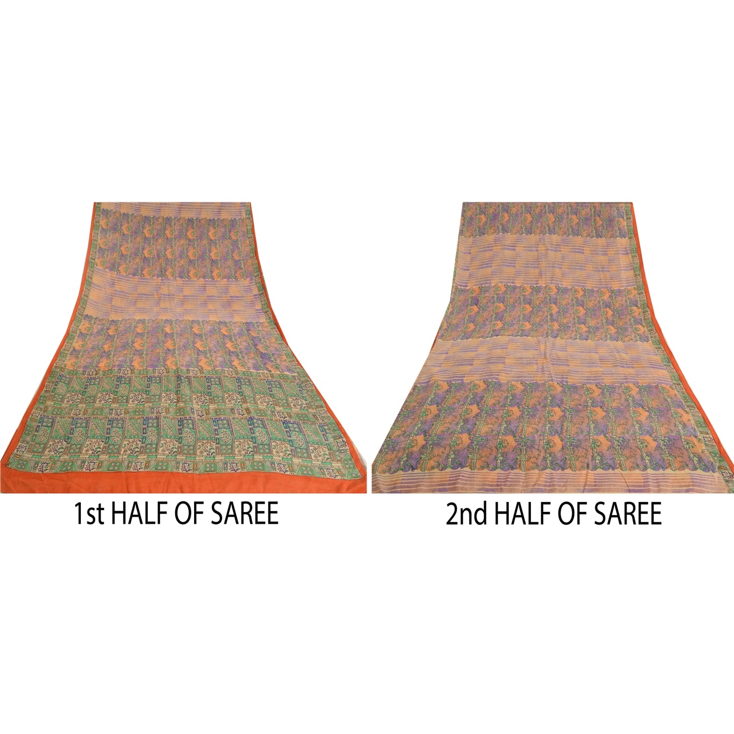 Санскритские винтажные сари из индийского чистого крепированного шелка с принтом, сари для рукоделия, устойчивая ткань