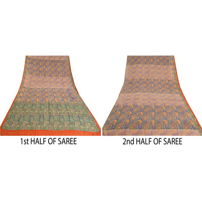 Санскритские винтажные сари из индийского чистого крепированного шелка с принтом, сари для рукоделия, устойчивая ткань