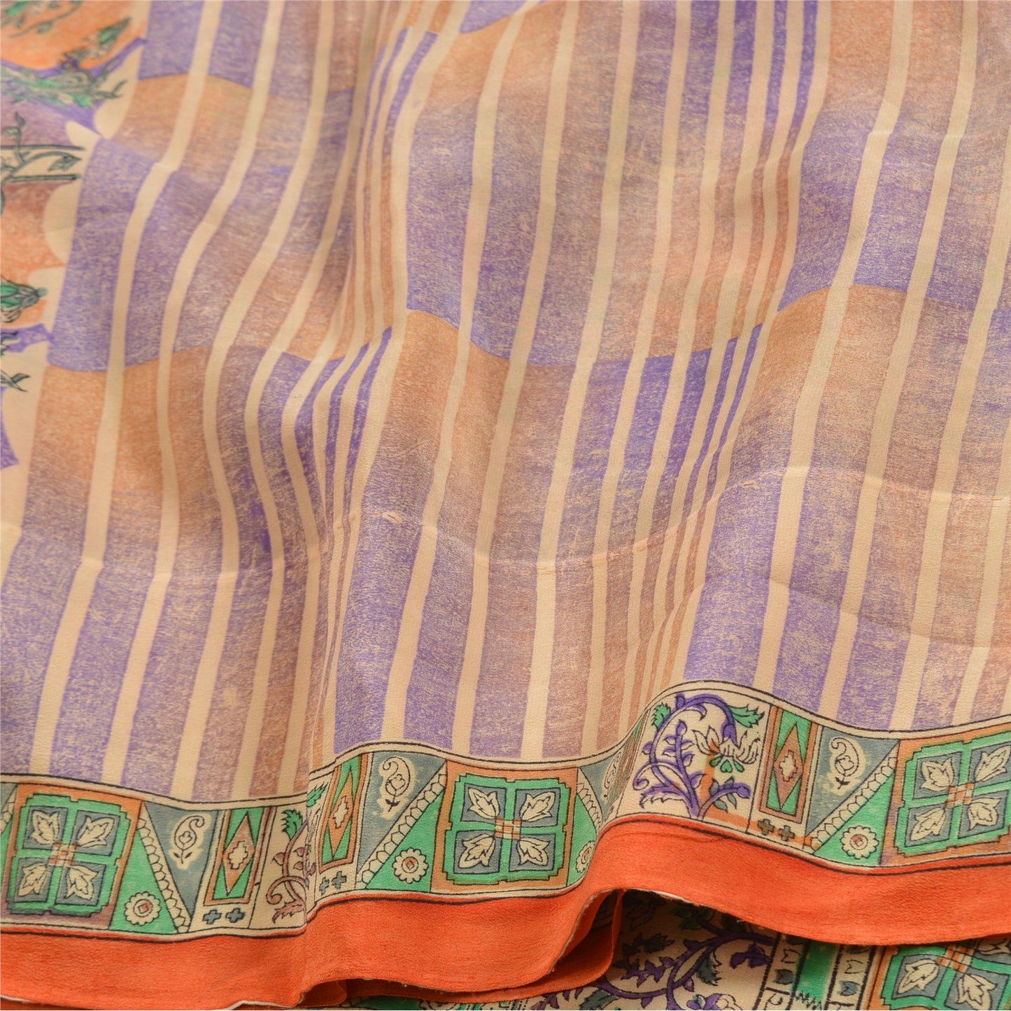 Санскритские винтажные сари из индийского чистого крепированного шелка с принтом, сари для рукоделия, устойчивая ткань