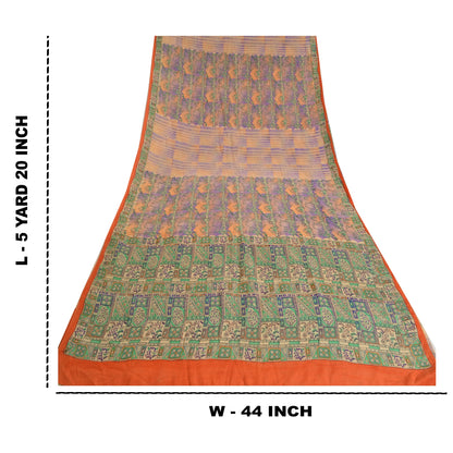 Санскритские винтажные сари из индийского чистого крепированного шелка с принтом, сари для рукоделия, устойчивая ткань