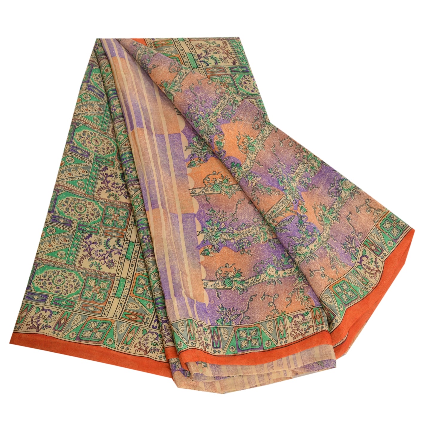 Санскритские винтажные сари из индийского чистого крепированного шелка с принтом, сари для рукоделия, устойчивая ткань