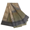 Sanskriti Vintage Sarees Green Pure Crepe Silk Block Printed Sari Craft Sustainable Fabric