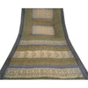 Sanskriti Vintage Sarees Green Pure Crepe Silk Block Printed Sari Craft Sustainable Fabric