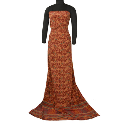 Sanskriti Vintage Sarees Orange Indian Printed Pure Crepe Silk Sari Craft Sustainable Fabric