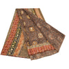 Sanskriti Vintage Sarees Black Hand Bead Print Pure Crepe Silk Sari Craft Sustainable Fabric
