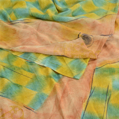 Sanskriti Vintage Sarees Grøn Ren Crepe Silke Trykt Sari Blødt Håndværk Bæredygtigt Stof