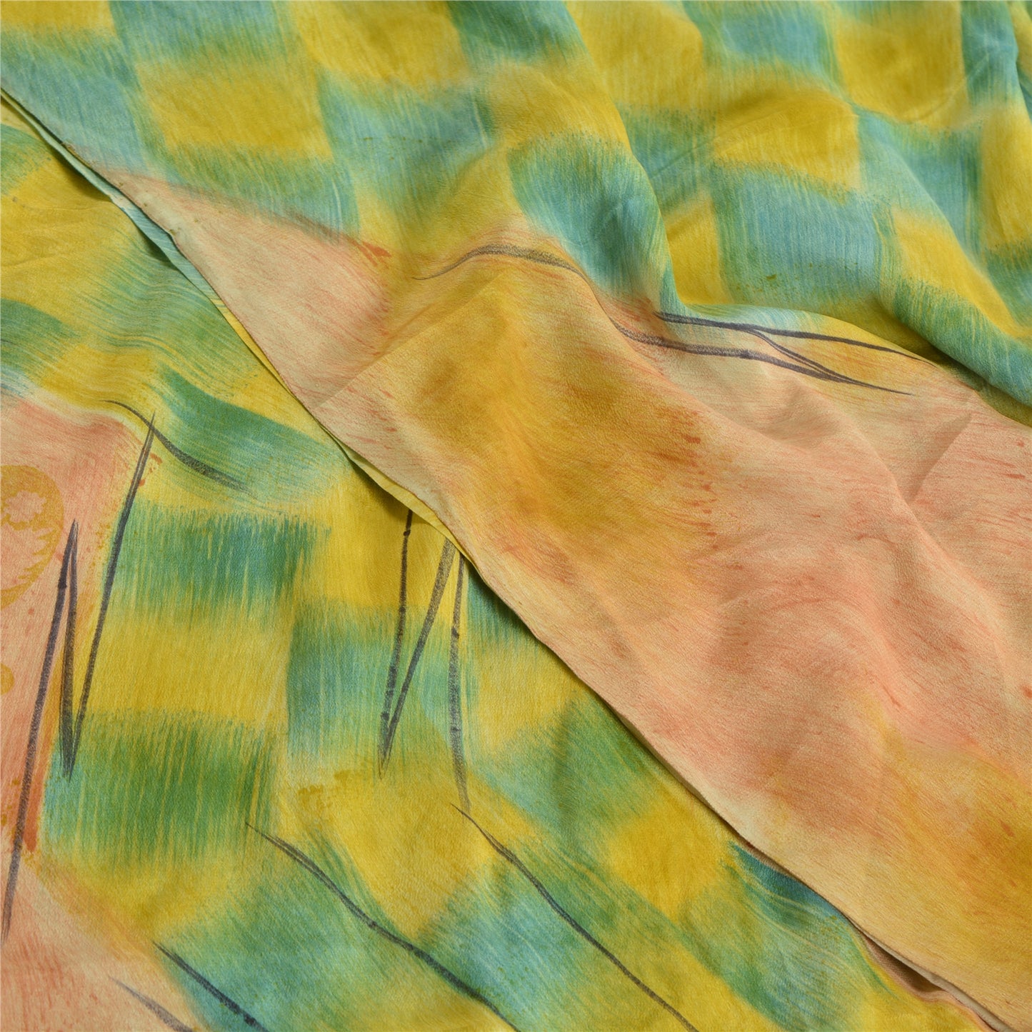 Sanskriti Vintage Sarees Grøn Ren Crepe Silke Trykt Sari Blødt Håndværk Bæredygtigt Stof