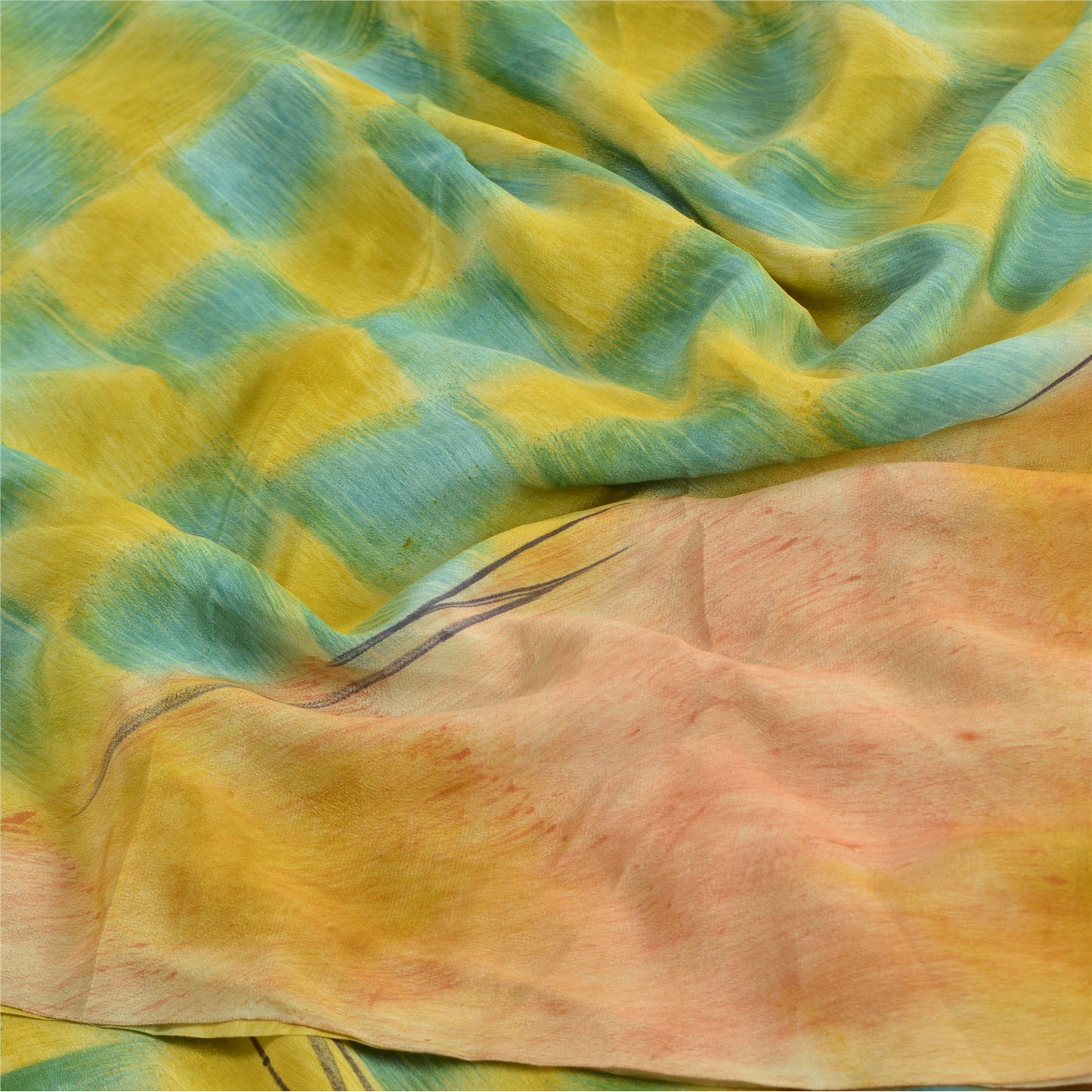 Sanskriti Vintage Sarees Grøn Ren Crepe Silke Trykt Sari Blødt Håndværk Bæredygtigt Stof