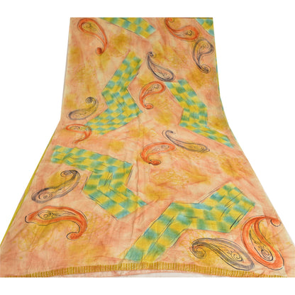 Sanskriti Vintage Sarees Grøn Ren Crepe Silke Trykt Sari Blødt Håndværk Bæredygtigt Stof