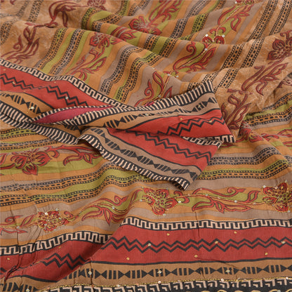 Sanskriti Vintage Sarees Multi Hand Bead Print Pure Crepe Silk Sari Craft Sustainable Fabric