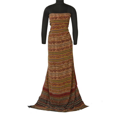 Sanskriti Vintage Sarees Multi Hand Bead Print Pure Crepe Silk Sari Craft Sustainable Fabric