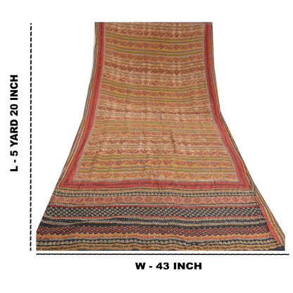 Sanskriti Vintage Sarees Multi Hand Bead Print Pure Crepe Silk Sari Craft Sustainable Fabric