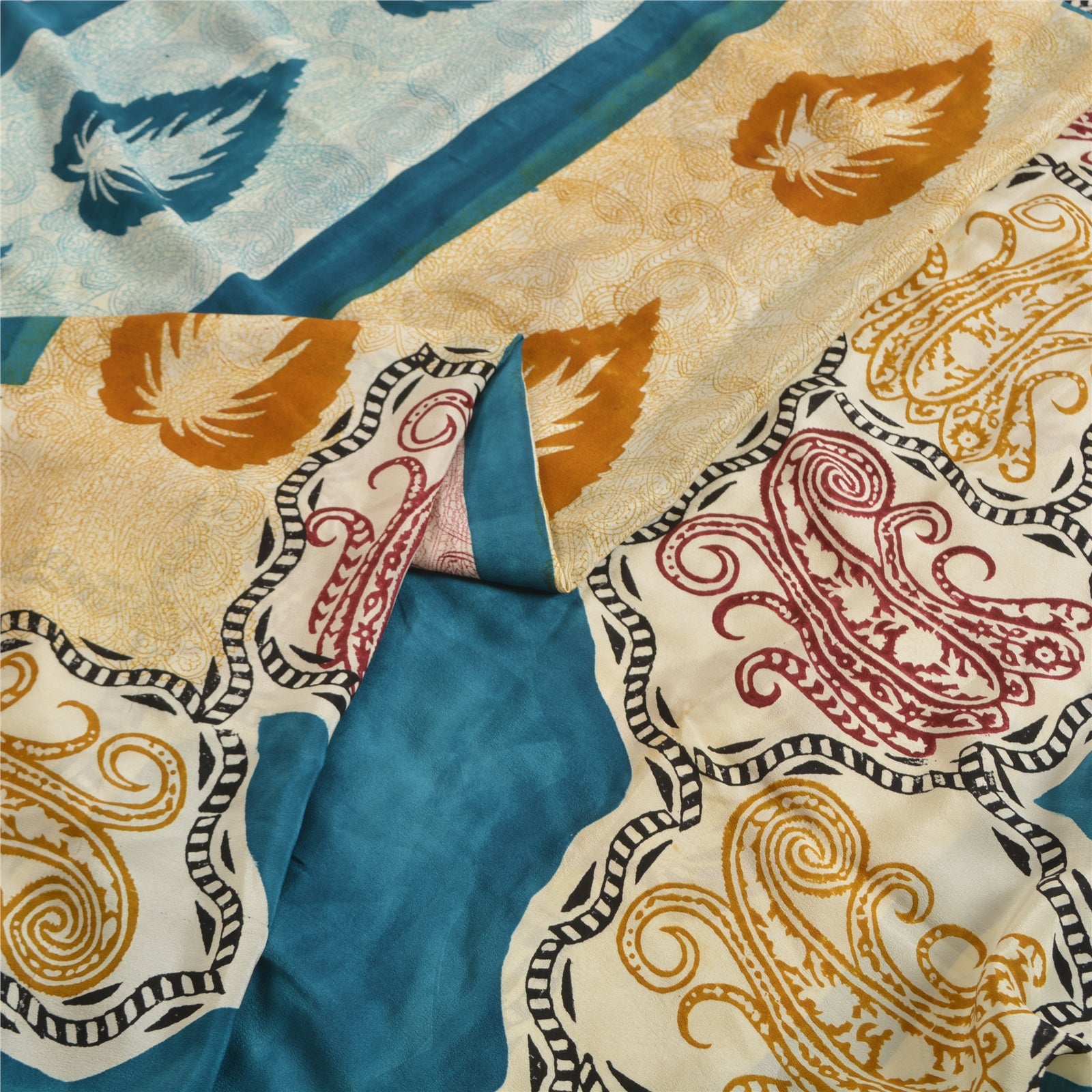 Sanskriti Vintage Sari Hand Block Printed Pure Crepe Silk Sari - 5.5 Yd Floral Craft Supplies Fabric Recycled For Quilting Felting, Decor