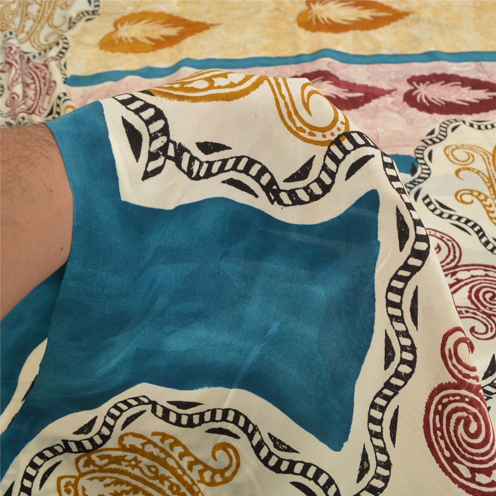 Sanskriti Vintage Sari Hand Block Printed Pure Crepe Silk Sari - 5.5 Yd Floral Craft Supplies Fabric Recycled For Quilting Felting, Decor